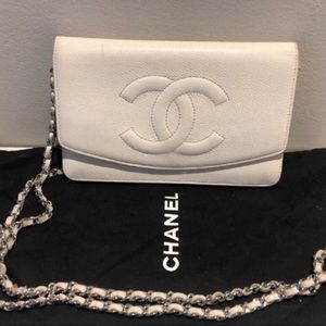 Chanel Caviar Crossbody White Silver